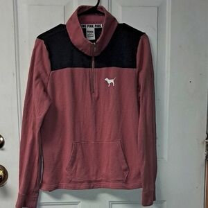 Pink VS 1/4 Zip Woman's Med Pullover Sweatshirt. Pink/Black 2016